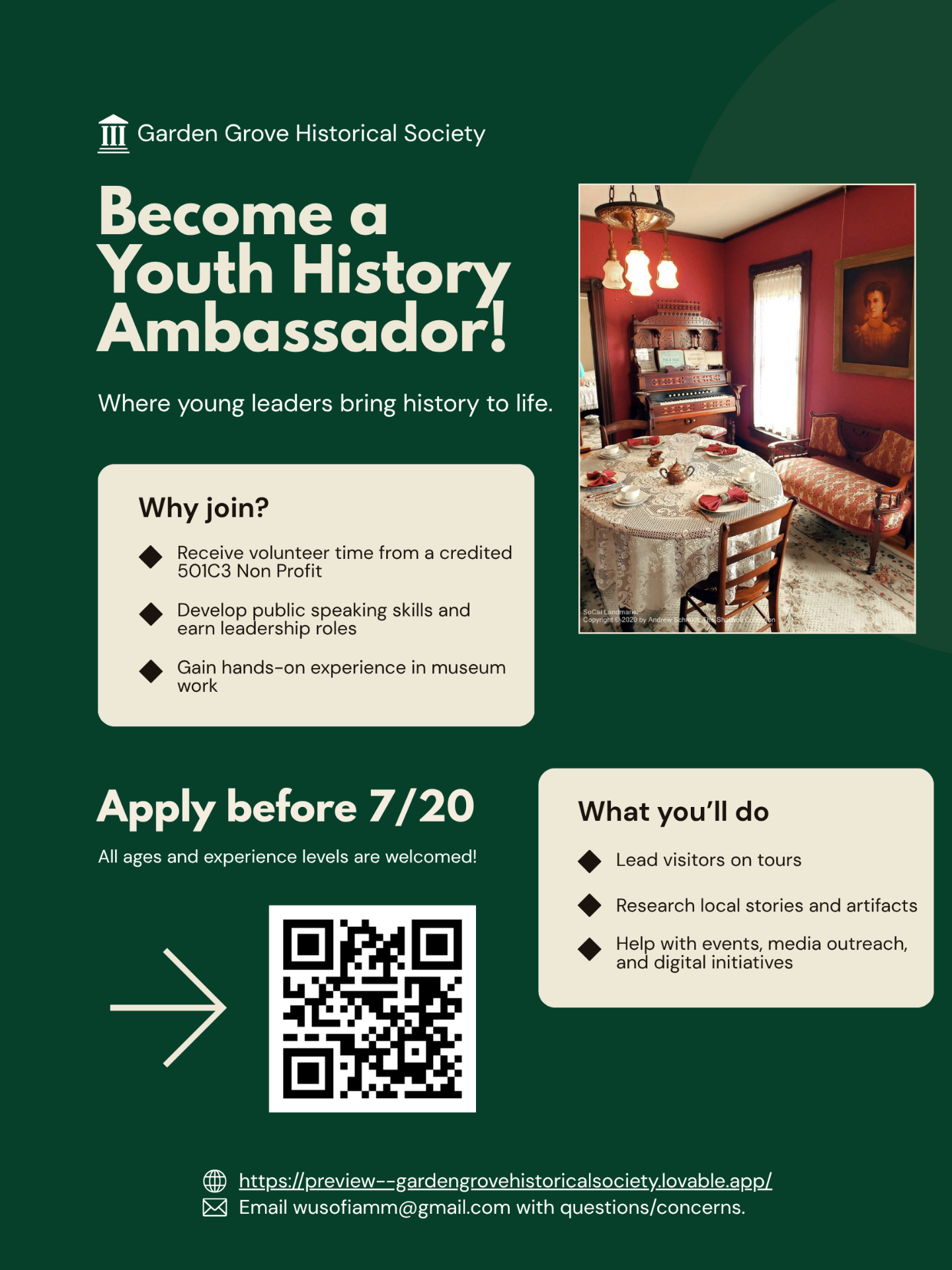 Youth History Ambassador program poster